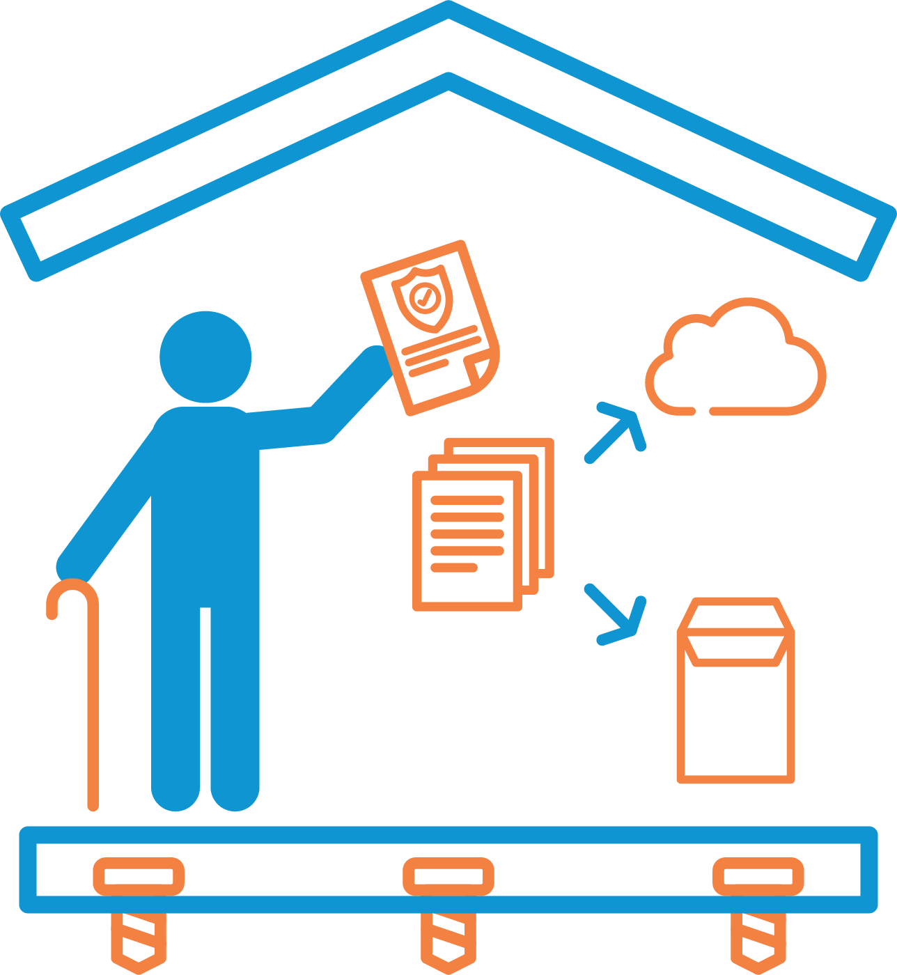 Drawing of two people securing a bookshelf and water heater to prevent them from falling in an earthquake